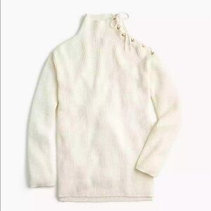 J. Crew Ivory Ribbed Knit Sweater Mock Neck Tunic Lace-up Shoulder Medium
